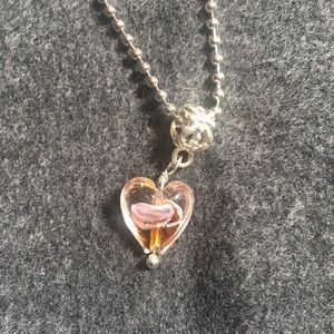 24 inch silver plated glass blown heart necklace